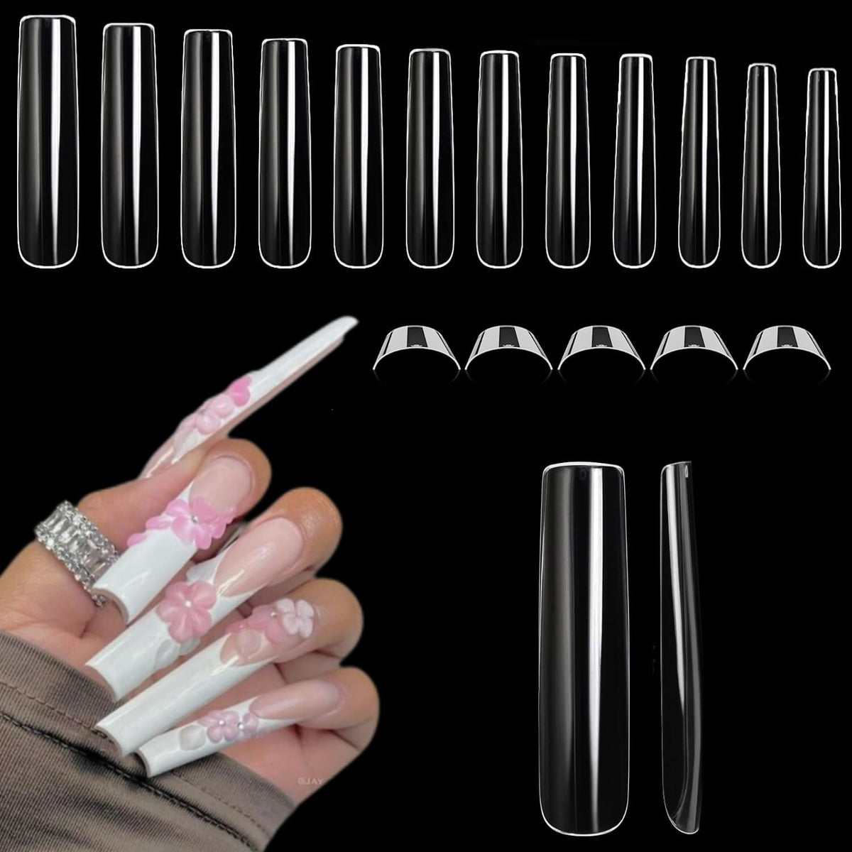 Luckyfairy Xxl Clear Nail Tips 504 Pcs - Flat Square 2Xl Full Cover For Gel Acrylic Nail Art