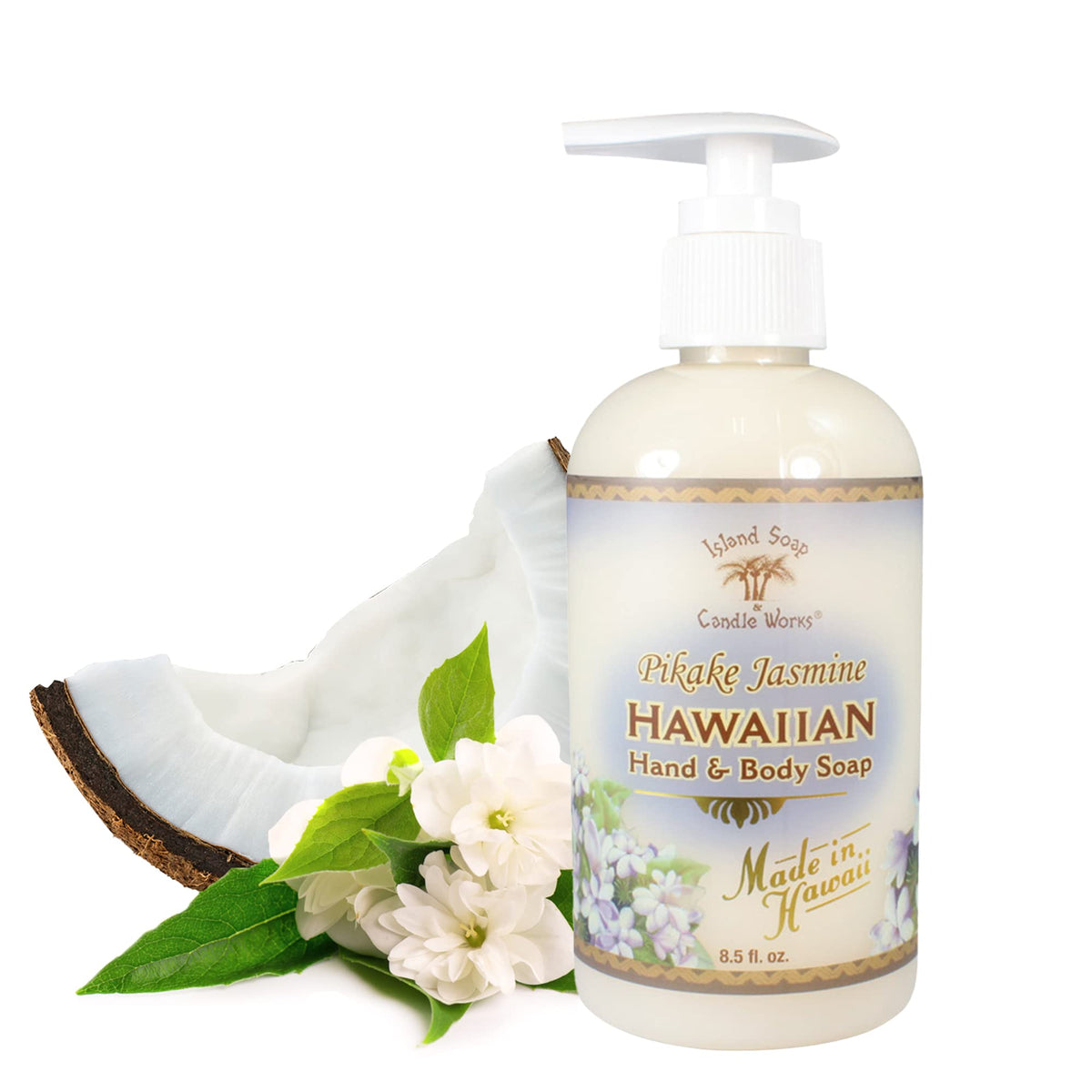 Island Soap & Candle Works Vegan Liquid Hand Soap - Pikake Jasmine, 8.5 Oz - Luxury Skincare