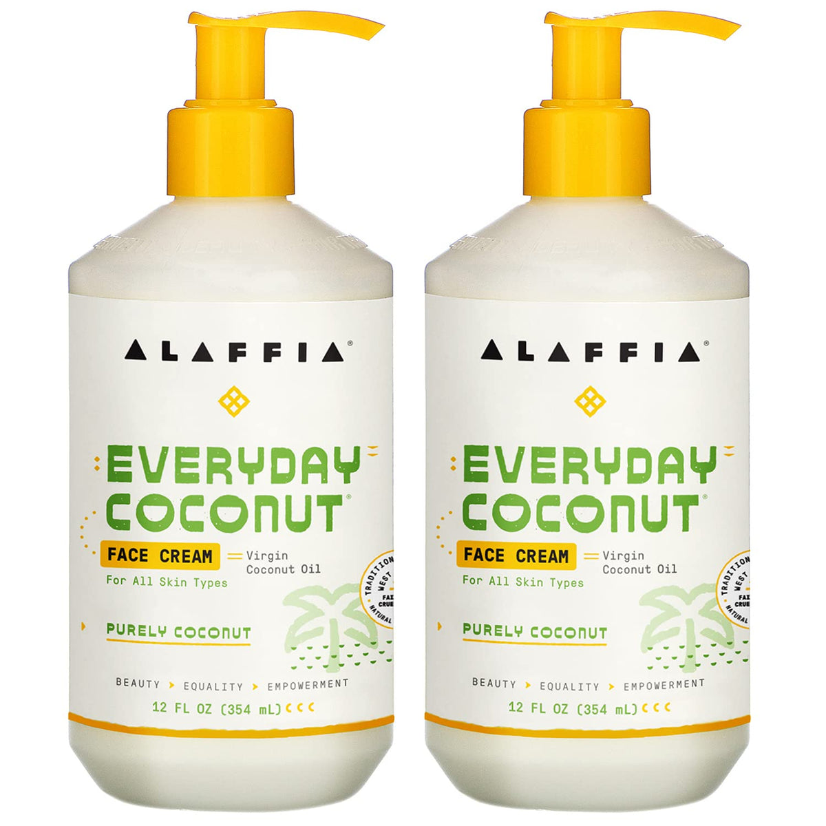 Alaffia Everyday Coconut Face Cream - Moisturizer For Firmness & Elasticity, 2 Pack, 12 Fl Oz