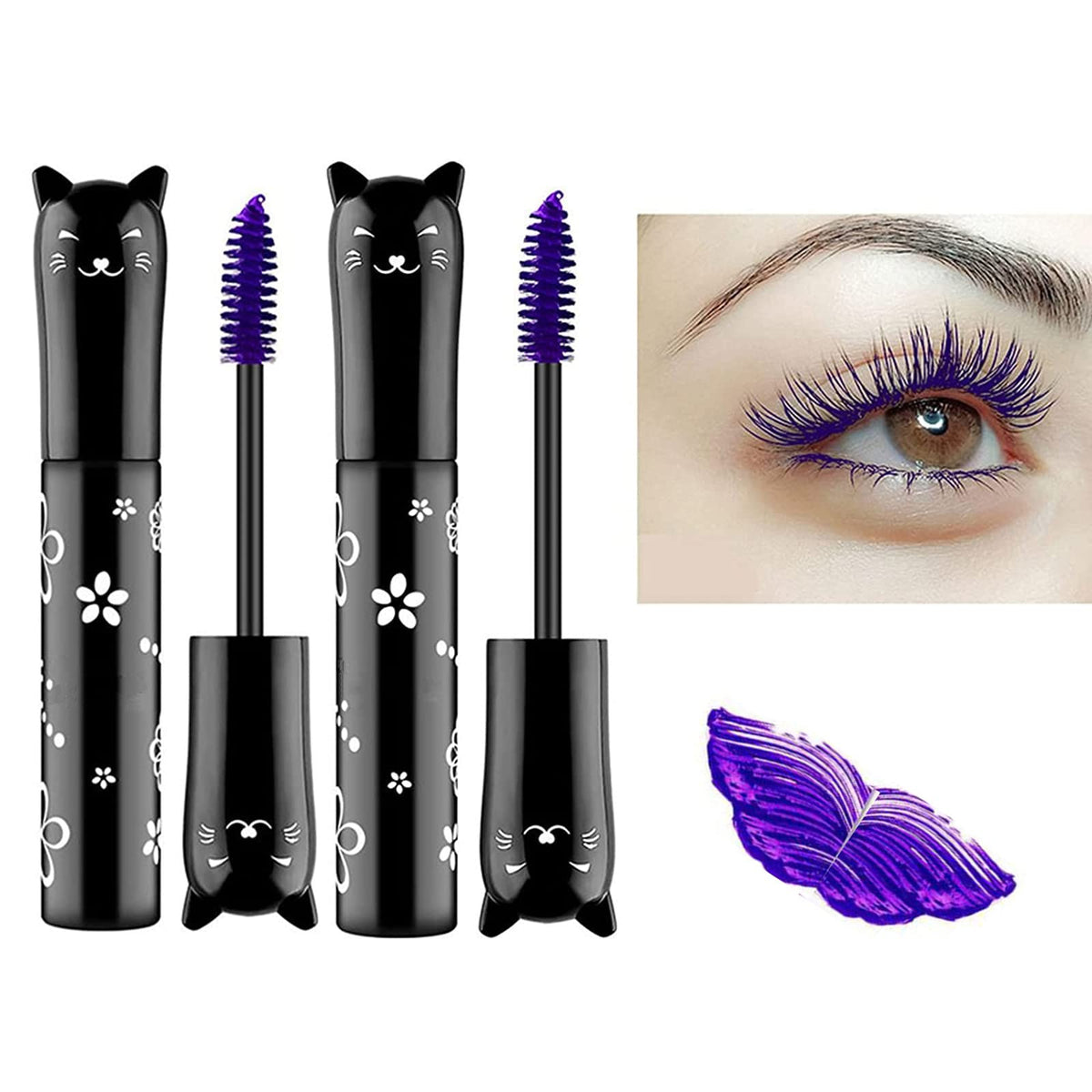 Lgszgdcn Purple Cat Eye Mascara - 2 Pcs Waterproof, Fast Dry, Lengthening & Curling Makeup