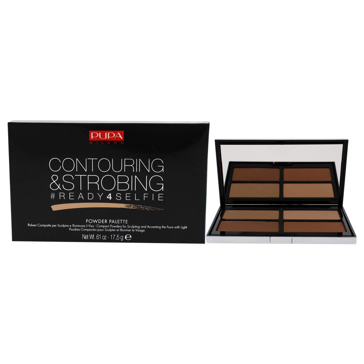 Pupa Milano #Ready4Selfie Contouring & Strobing Powder Palette - Medium Skin, Paraben Free, 0.61