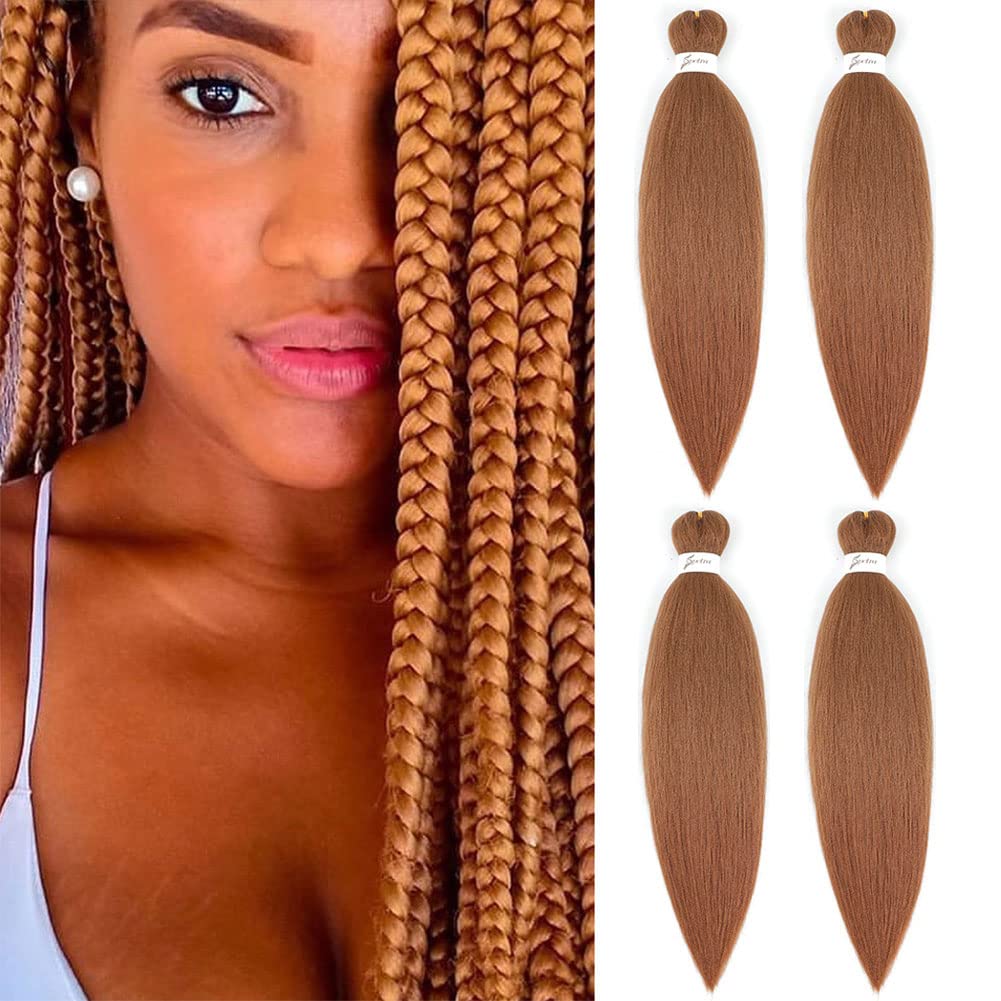 Soku 24&quot; Auburn Brown Synthetic Braiding Hair - 4 Packs Yaki Straight Crochet Braids