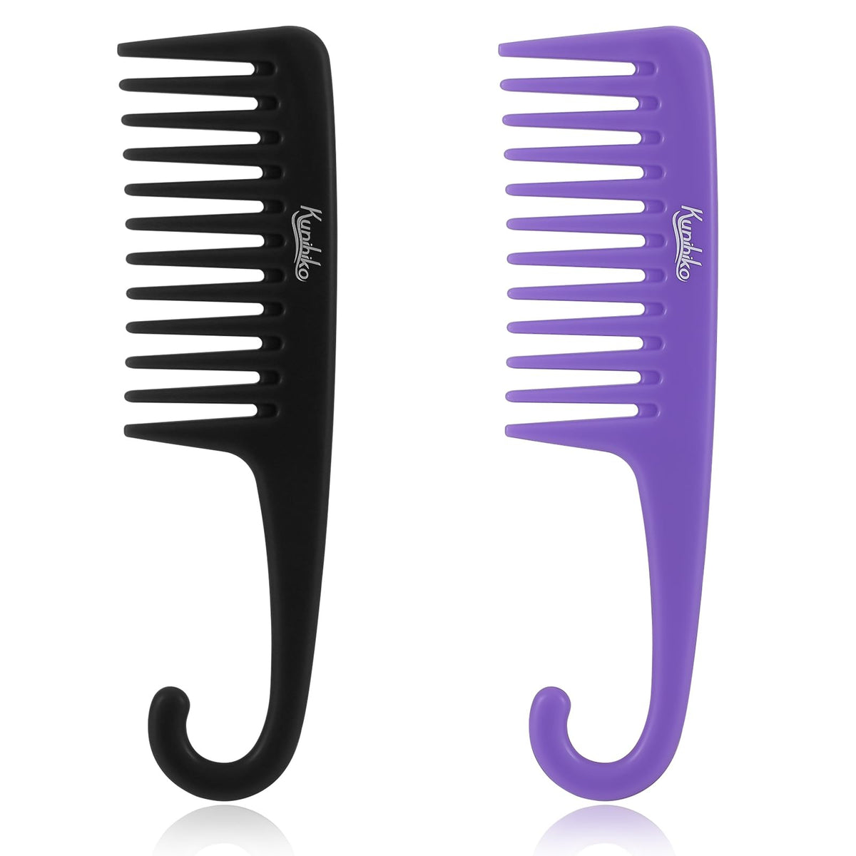 Kunihiko Wide Tooth Comb For Curly Hair - Black & Purple Shower Comb For Professional Care