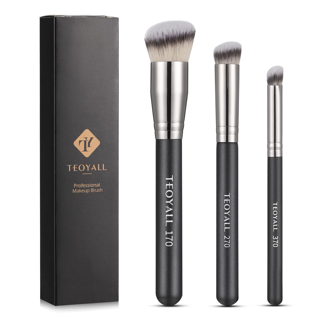 Teoyall Kabuki Brush Set - 3 Angled Brushes For Foundation, Concealer & Contouring, Synthetic Bristles