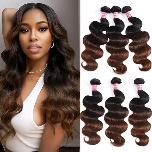 UNICE Ombre Chestnut Brown Body Wave Human Hair Weave - 3 Bundles 16 16 18 Inch Remy Extensions