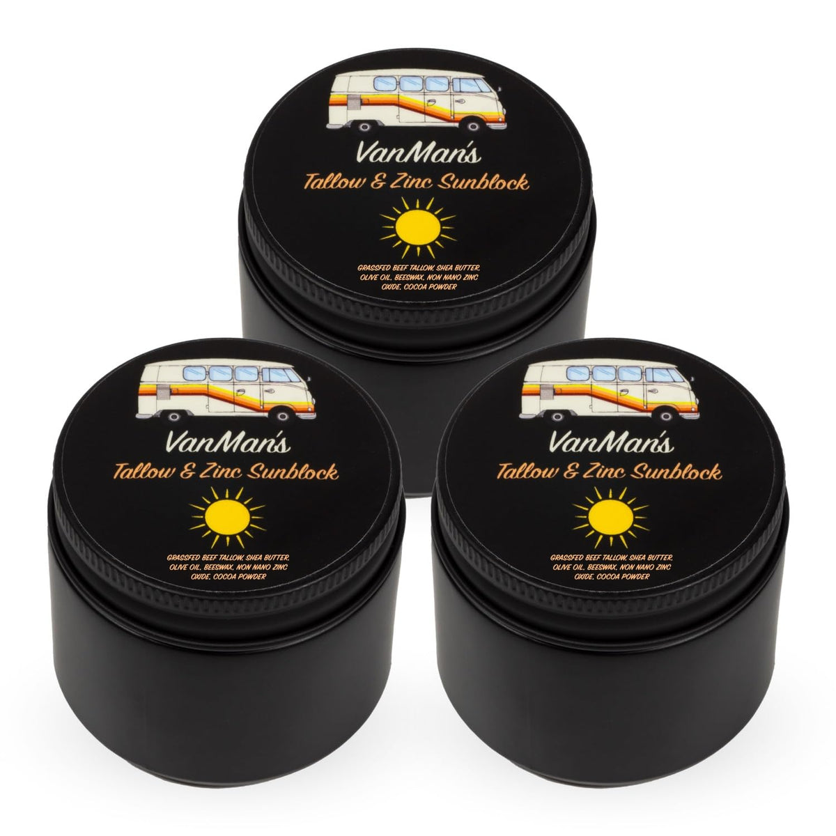 Vanman'S Sunscreen 3 Pack - Water Resistant 20 Spf Beef Tallow & Olive Oil - Mineral Formula