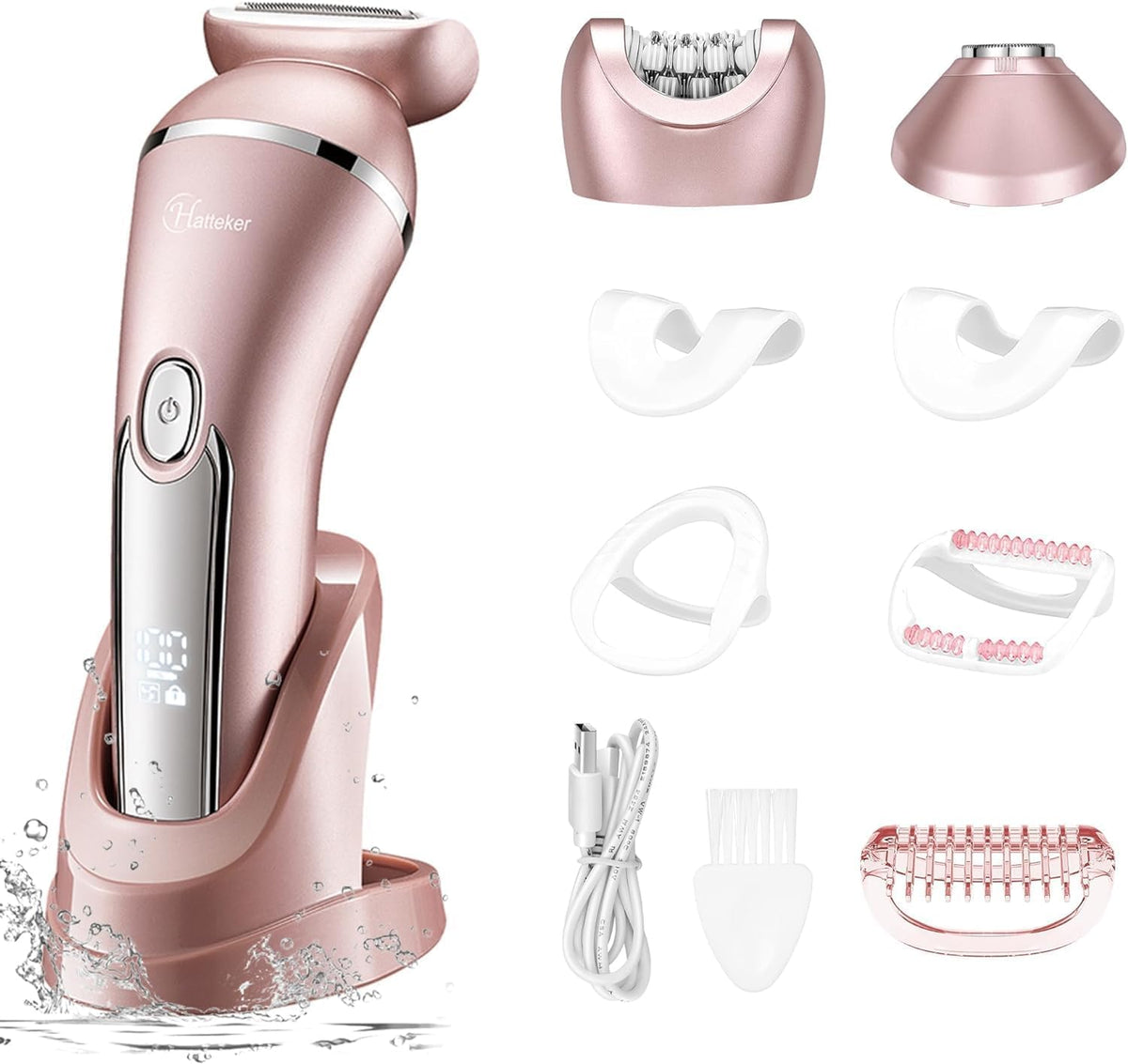 Hatteker Electric Shaver For Women - Painless Waterproof Epilator Kit For Face & Body, Pink