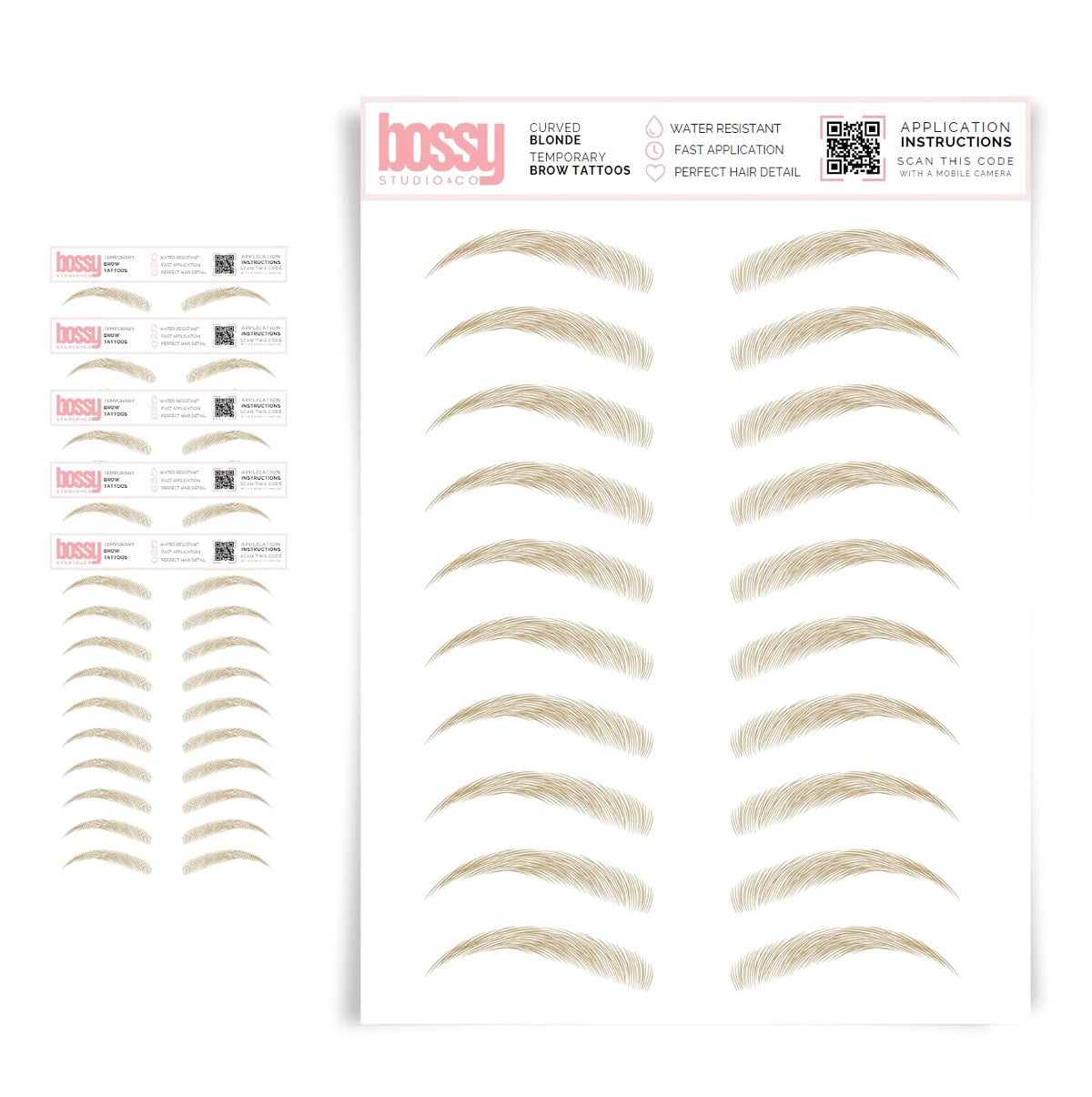 Brows By Bossy 5 Pack Waterproof Eyebrow Tattoos - Natural Curved Blonde Peel Off Stickers