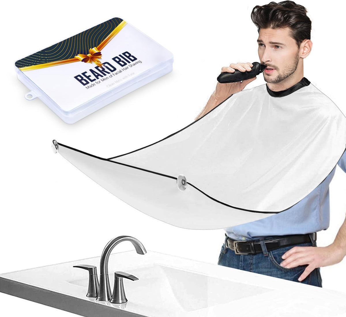 Leaflai Beard Bib Apron - Waterproof Grooming Cloth With Suction Cups For Men, White