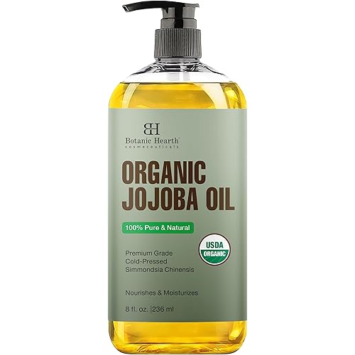 Botanic Hearth Organic Jojoba Oil 8 fl oz | 100% Pure Cold Pressed for Skin, Hair & Nails