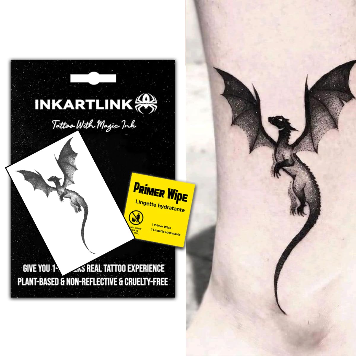 Inkartlink Waterproof Temporary Tattoo - Realistic Western Dragon Design, Lasts 1-2 Weeks