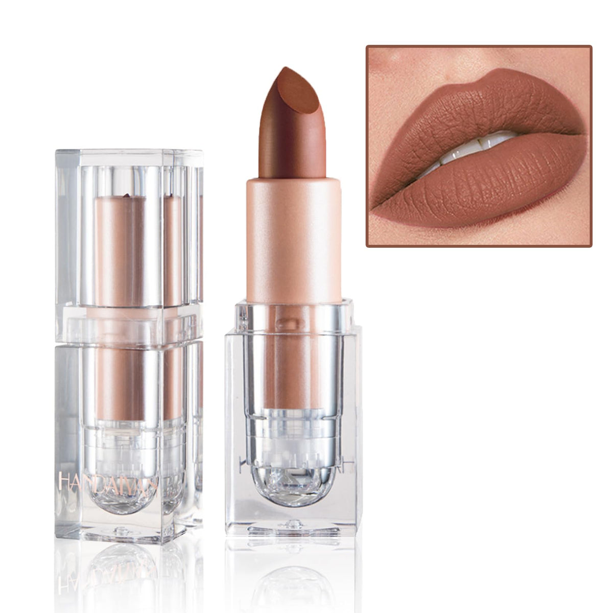 Ionsgako Matte Nude Lipstick - Long Lasting Velvet Lip Gloss, Waterproof, 612 Mocha Brown