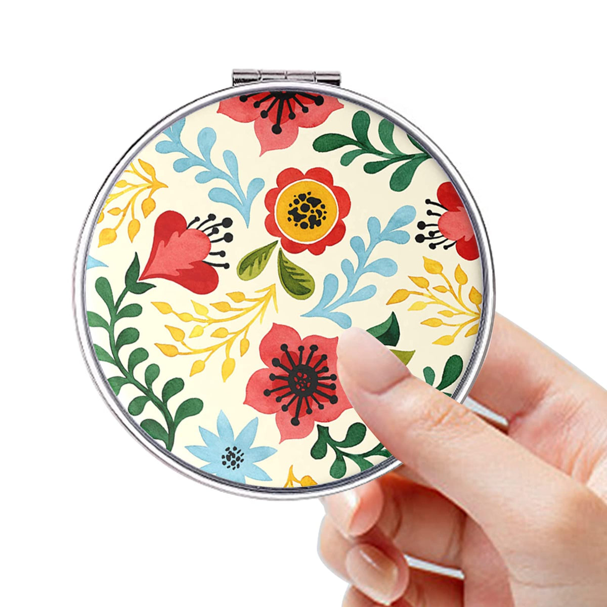 Acedada Compact Mirror - Portable Double-Sided 1X/2X Magnification Flower Design For Travel