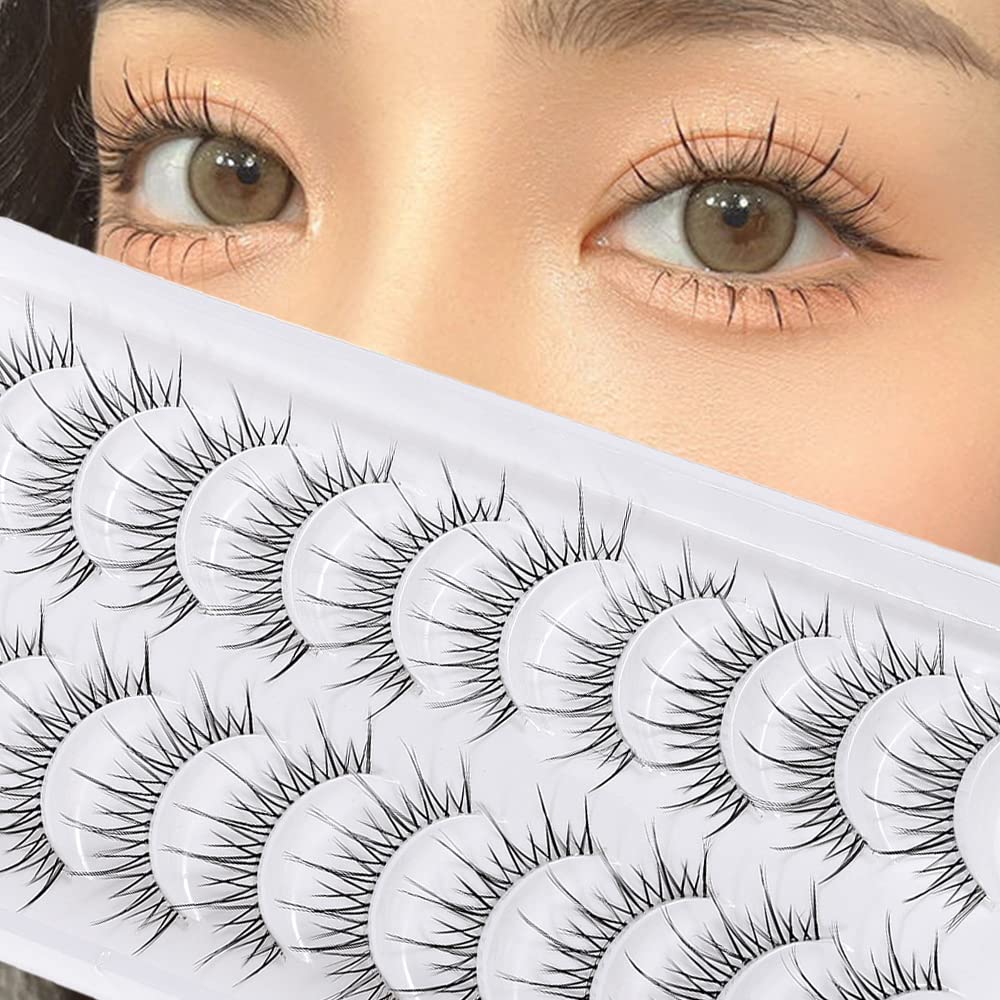 Outopen Manga Lashes - Natural Look Wispy Spiky Faux Mink Eyelash 10 Pairs Black