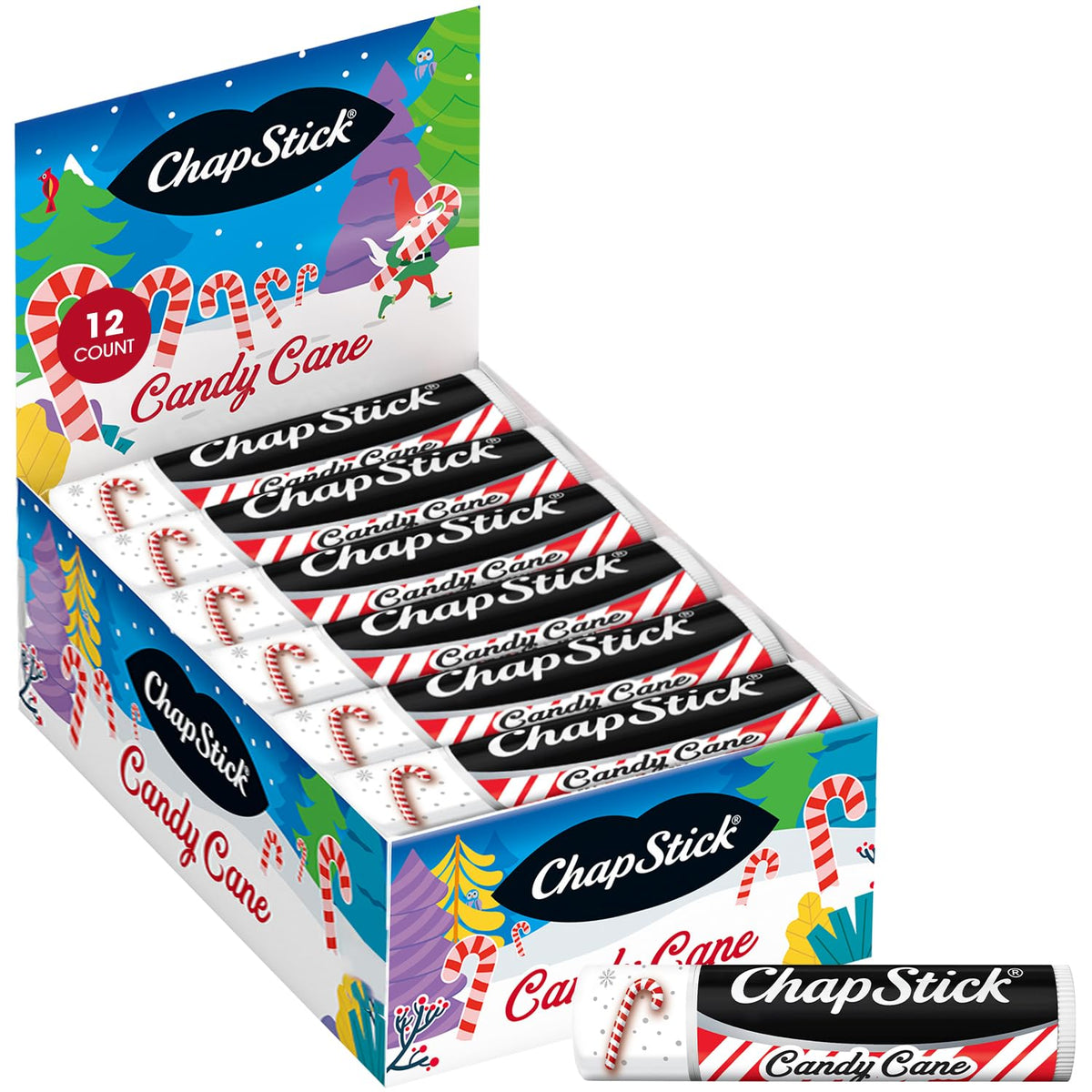 Chapstick Candy Cane Lip Balm 12-Pack - Minty Moisturizer, Perfect For Stocking Stuffers