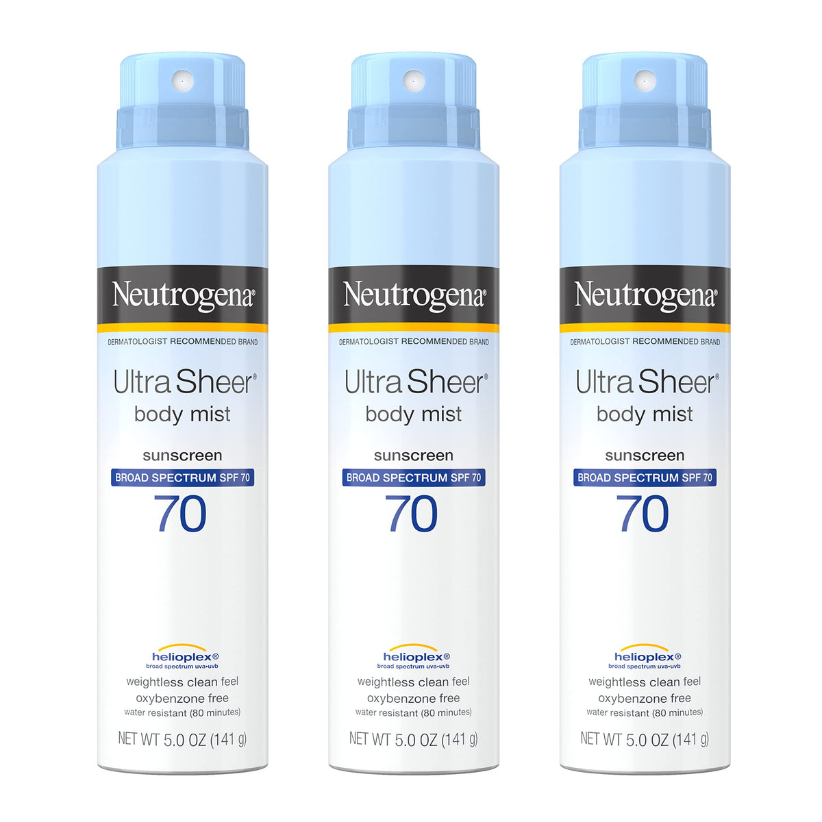 Neutrogena Ultra Sheer Sunscreen Spray Spf 70, 5 Oz, Non-Greasy, 3 Pack