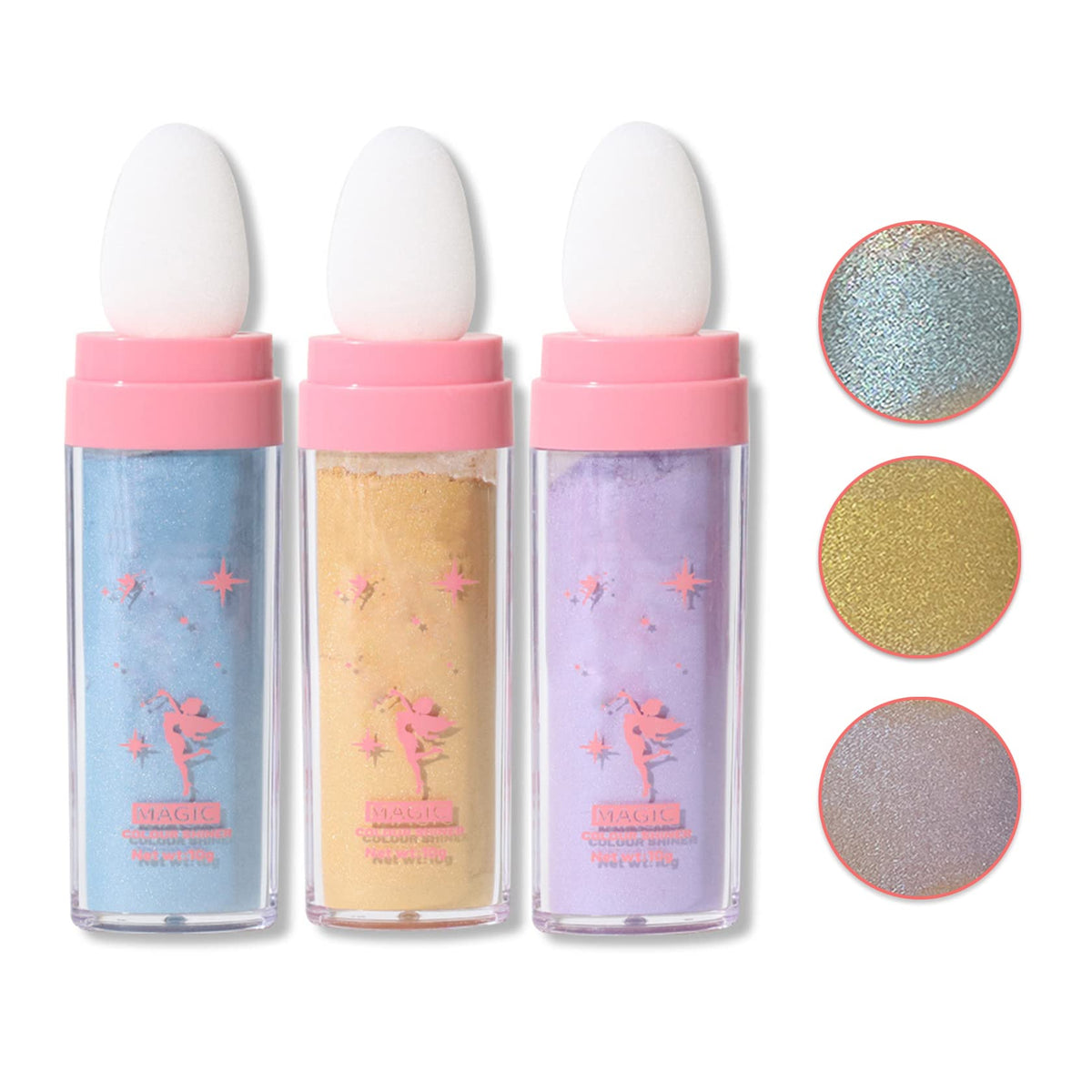 Xingxyuel 3Pcs Fairy Glitter Highlighter Stick - Blue, Yellow, Purple Shimmer Makeup