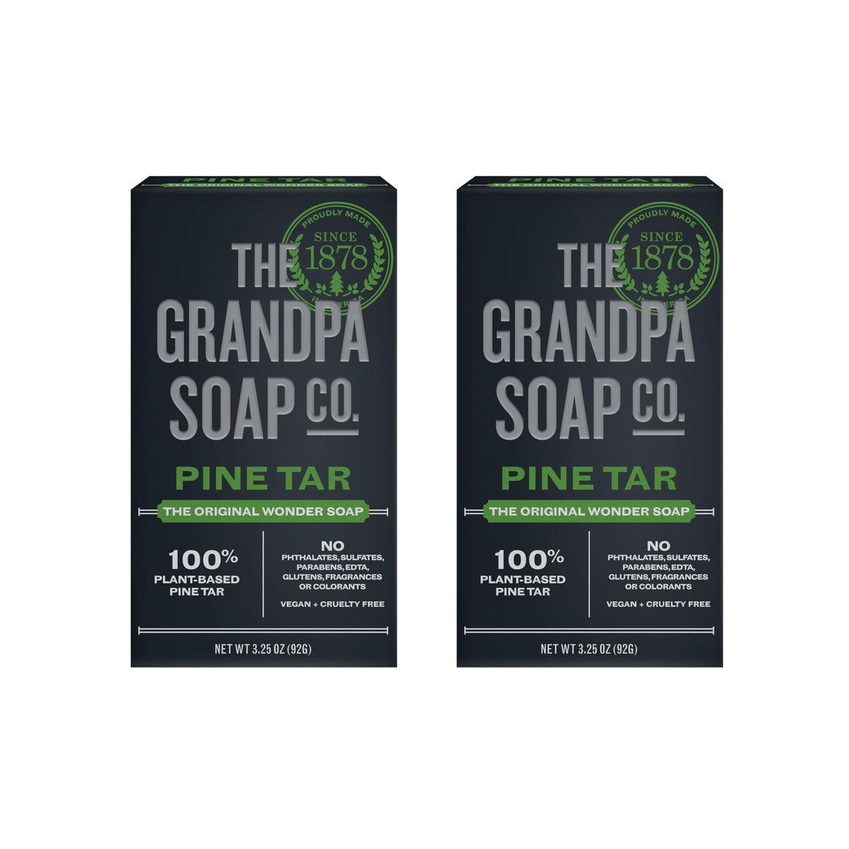 Pine Tar Bar Soap By The Grandpa Soap Co. | Vegan 3-In-1 Cleanser & Moisturizer | 2 Pack