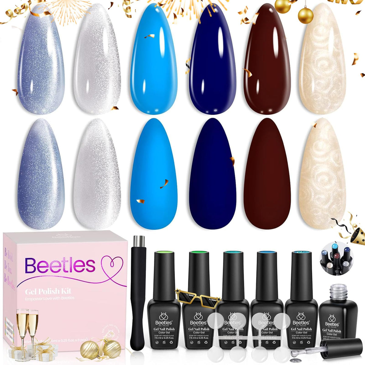 Beetles Blue Brown Pearl Gel Polish - 6 Color Charm Metamorph Nail Art, 0.5 Fl Oz