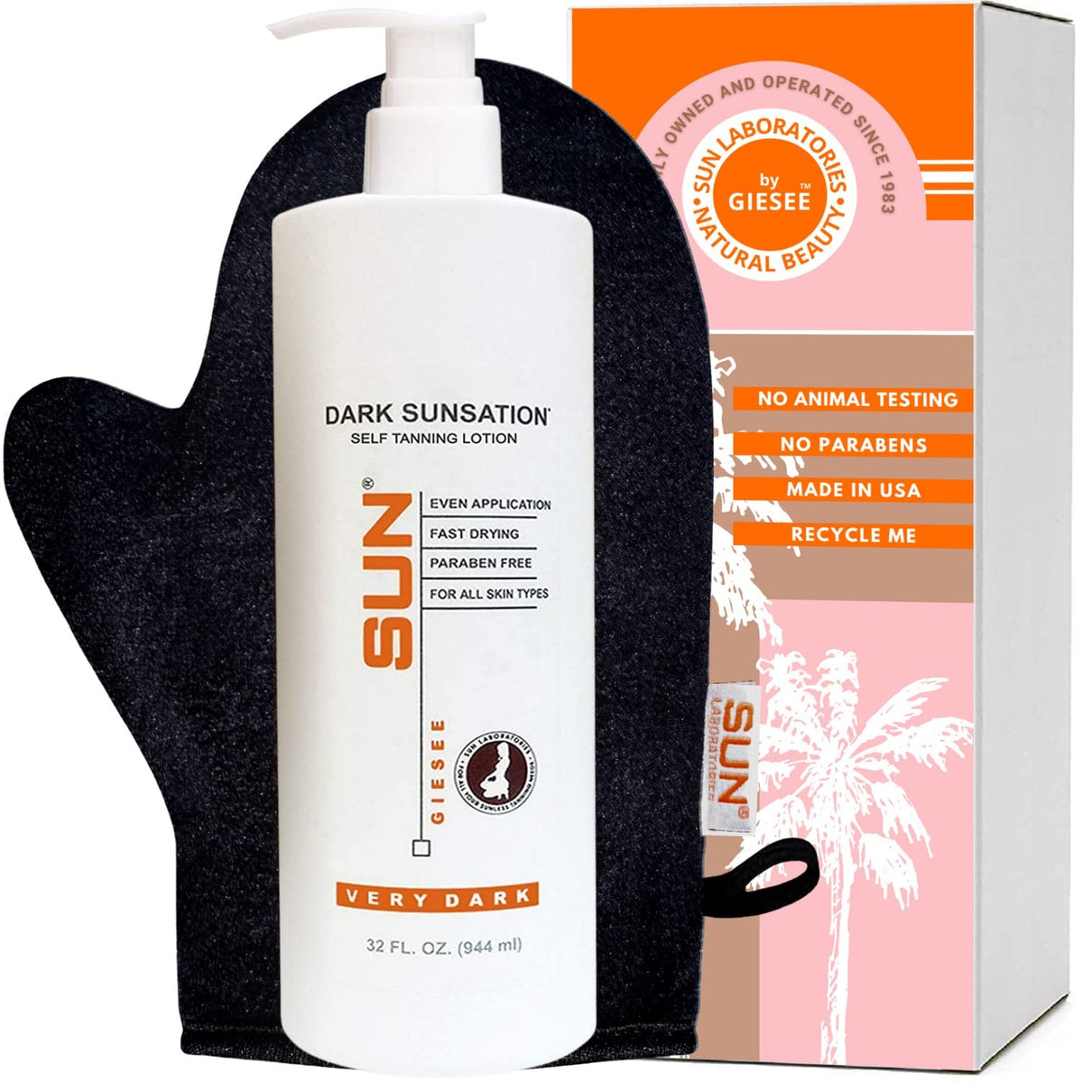 Sun Laboratories Dark Sunsation Self Tanner 32 Oz - Organic, Waterproof, Pregnancy Safe, Very Dark