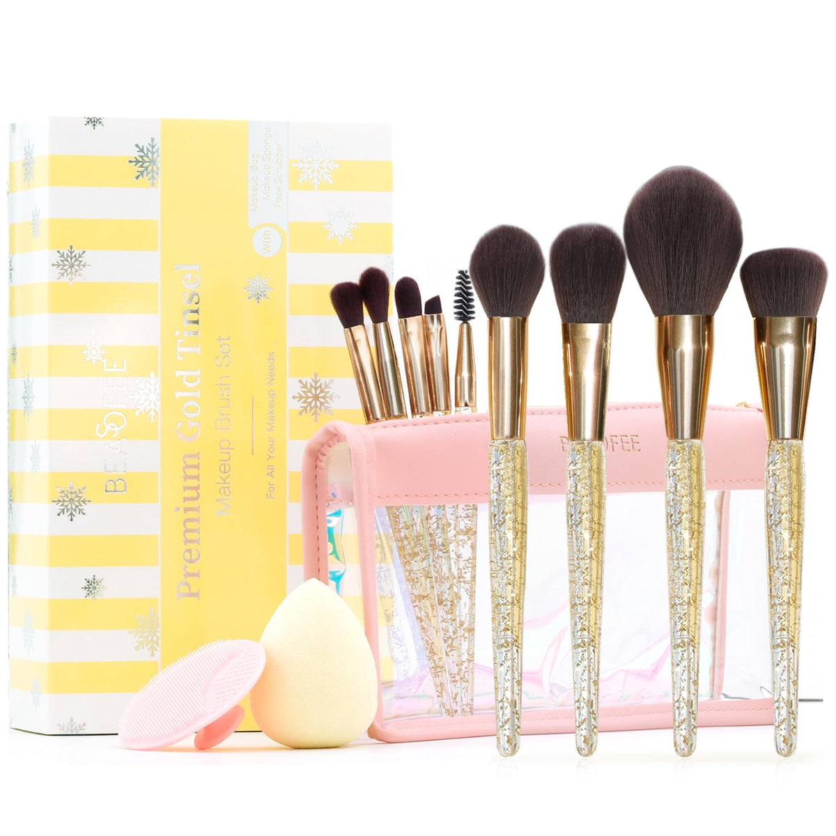 Beasofee 12 Pcs Makeup Brush Set - Premium Synthetic Foundation, Blush & Eye Shadow Brushes With Pink Case