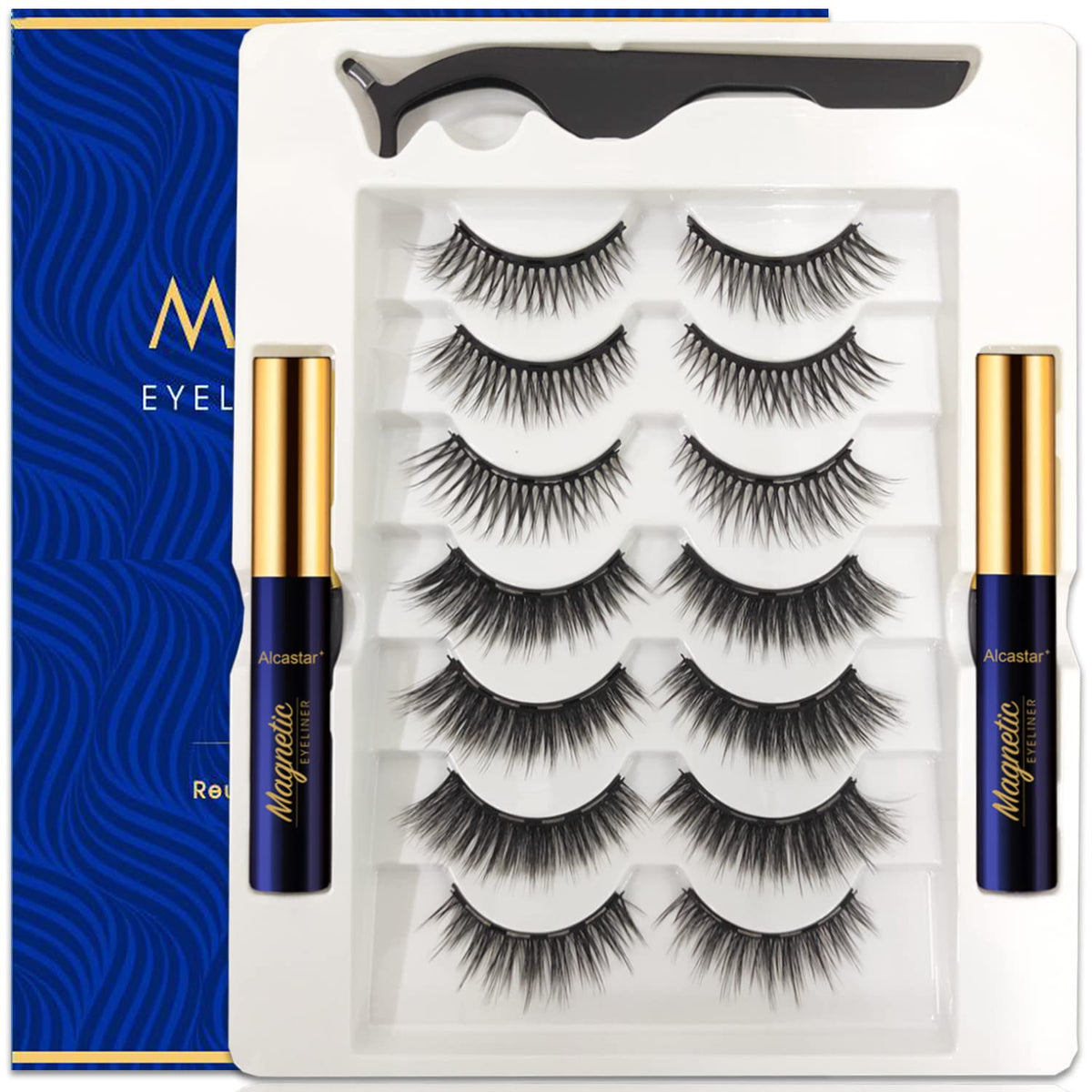 Alcastar Magnetic Eyelashes - Reusable Faux Mink Lashes With Applicator, Natural Look, Cruelty-Free