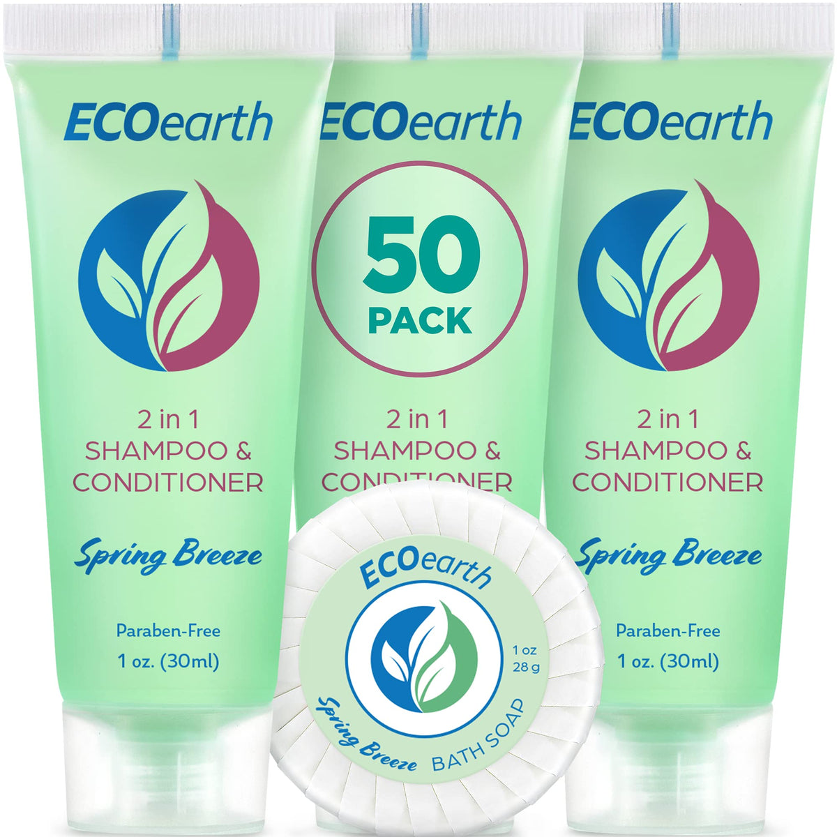 Ecoearth 2-In-1 Shampoo & Conditioner Soap Bars Set, 100 Pack, Spring Breeze, 1 Oz Each