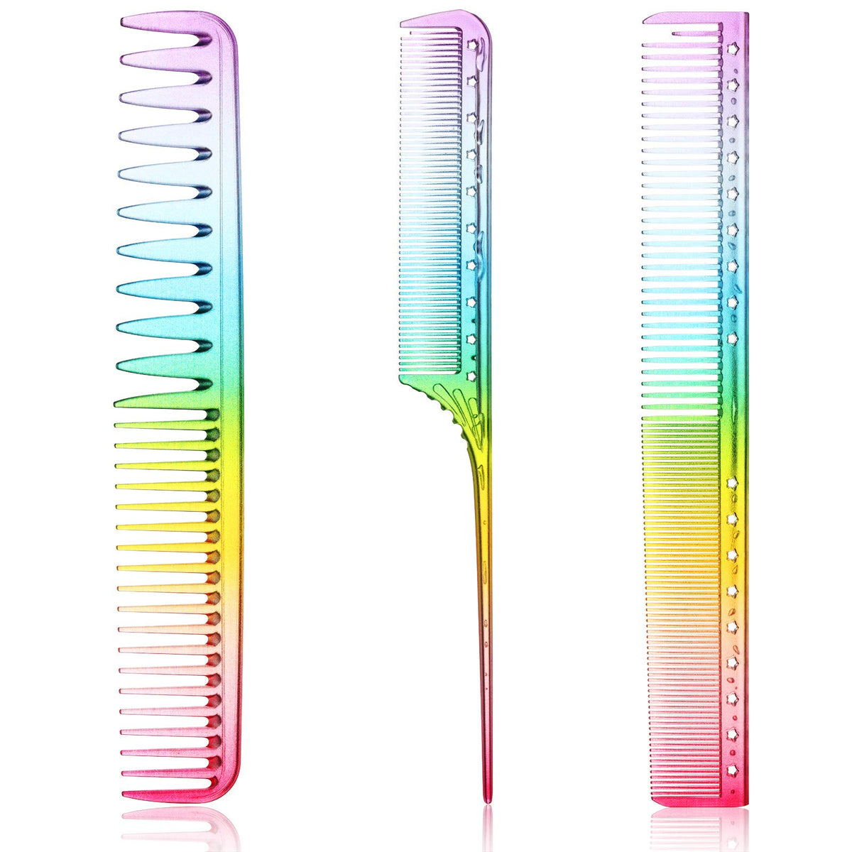 Patelai 3 Pieces Fine Cutting Comb Set - Anti-Static Hairdressing Tools In Rainbow Color