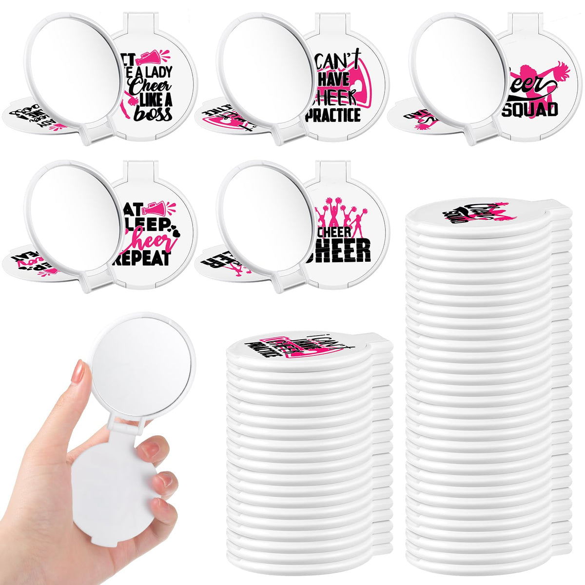 Zhehao 50 Pcs White Compact Mirror Set – Portable Makeup Mirrors For Cheerleading Team Gifts