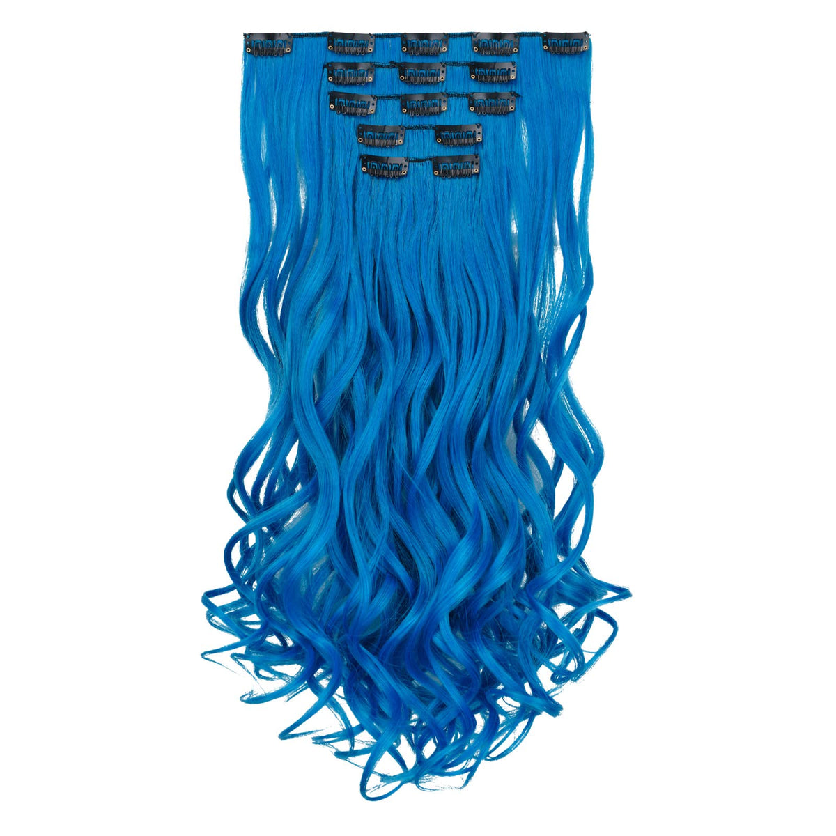 Hspjhtm 18&quot; Blue Clip-In Hair Extensions, Wavy Curly Thick & Fluffy, 5Pcs Full Head