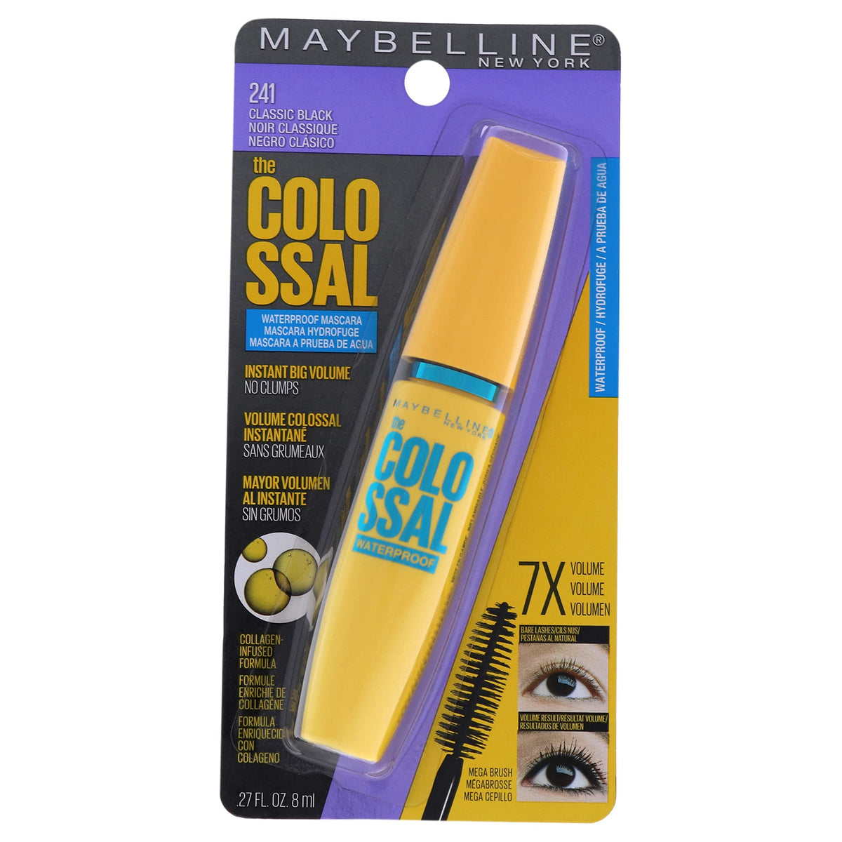 Maybelline Volum' Express Colossal Waterproof Mascara, Classic Black, Clump-Free, 1 Fl Oz