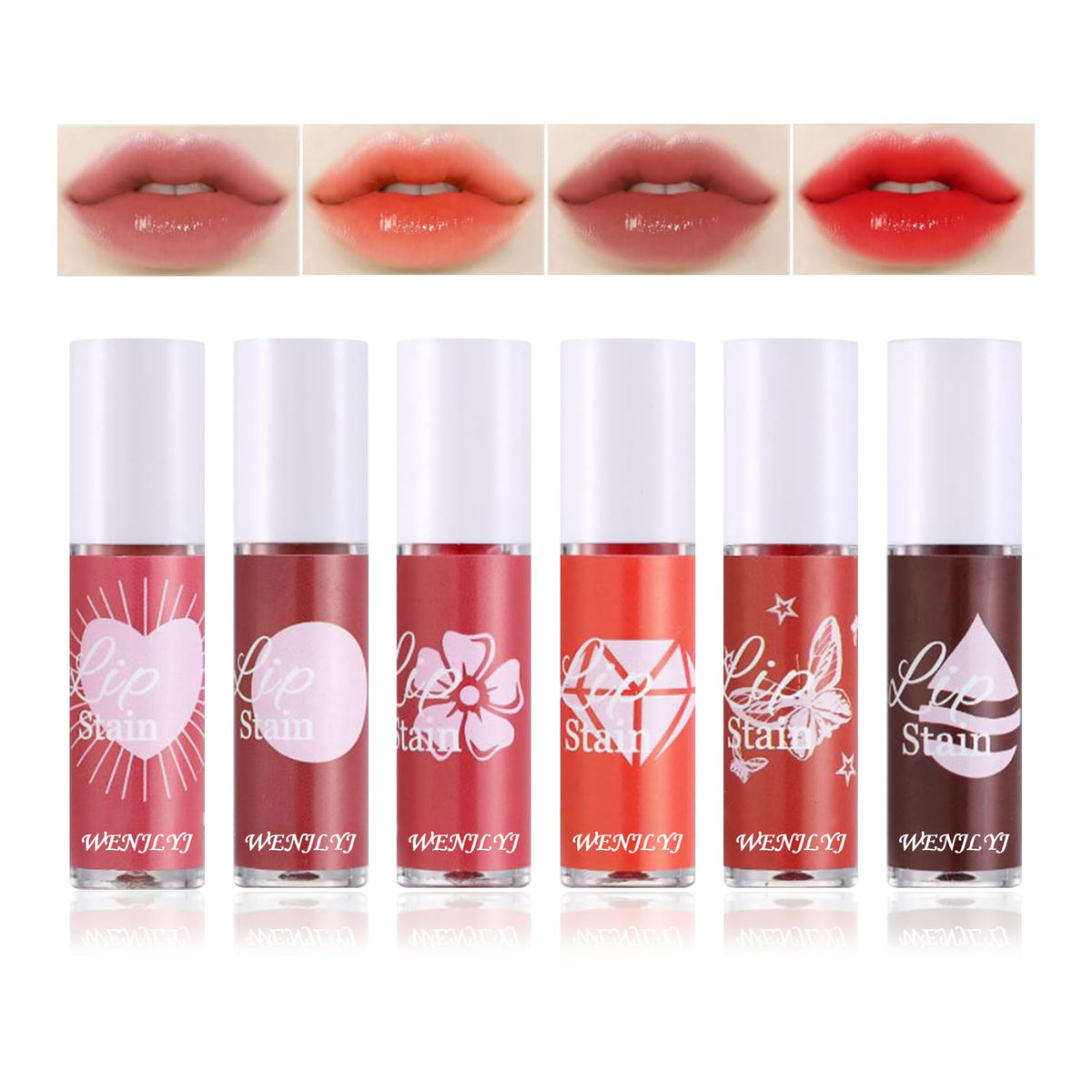 Wenjlyj 6 Colors Lip Tint Stain Set - Long Lasting Waterproof Moisturizing Lip & Cheek Tint