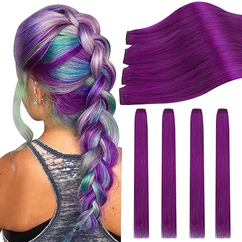 Ugeat 20&quot; Purple Clip-in Hair Extensions, Real Human Hair, 4Pcs, Soft & Silky