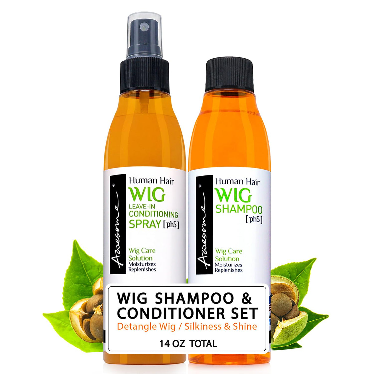 Awesome Human Hair Wig Shampoo & Conditioner Set, 7 Fl Oz, Detangles, Promotes Volume & Shine