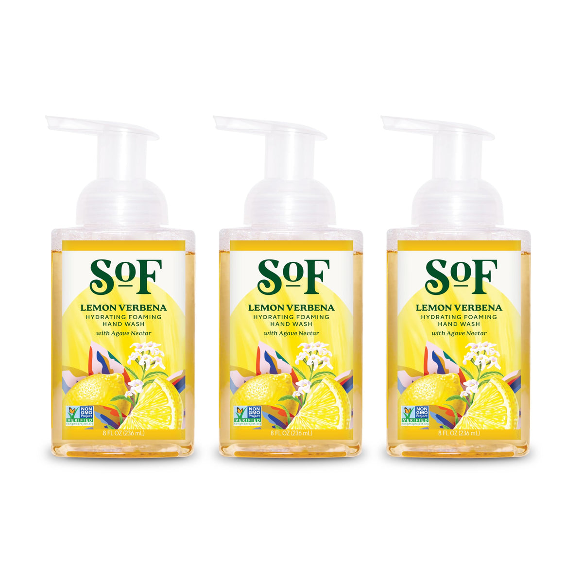 Sof Hydrating Foaming Hand Wash, Vegan & Non-Gmo, Lemon Verbena, 8 Oz, 3 Pack