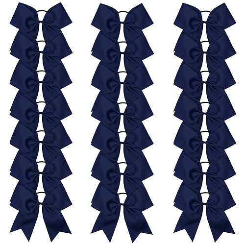 OAOLEER 21PCS Navy Cheer Bows - Jumbo Handmade Hair Bows with Elastic Ponytail Holders for Girls