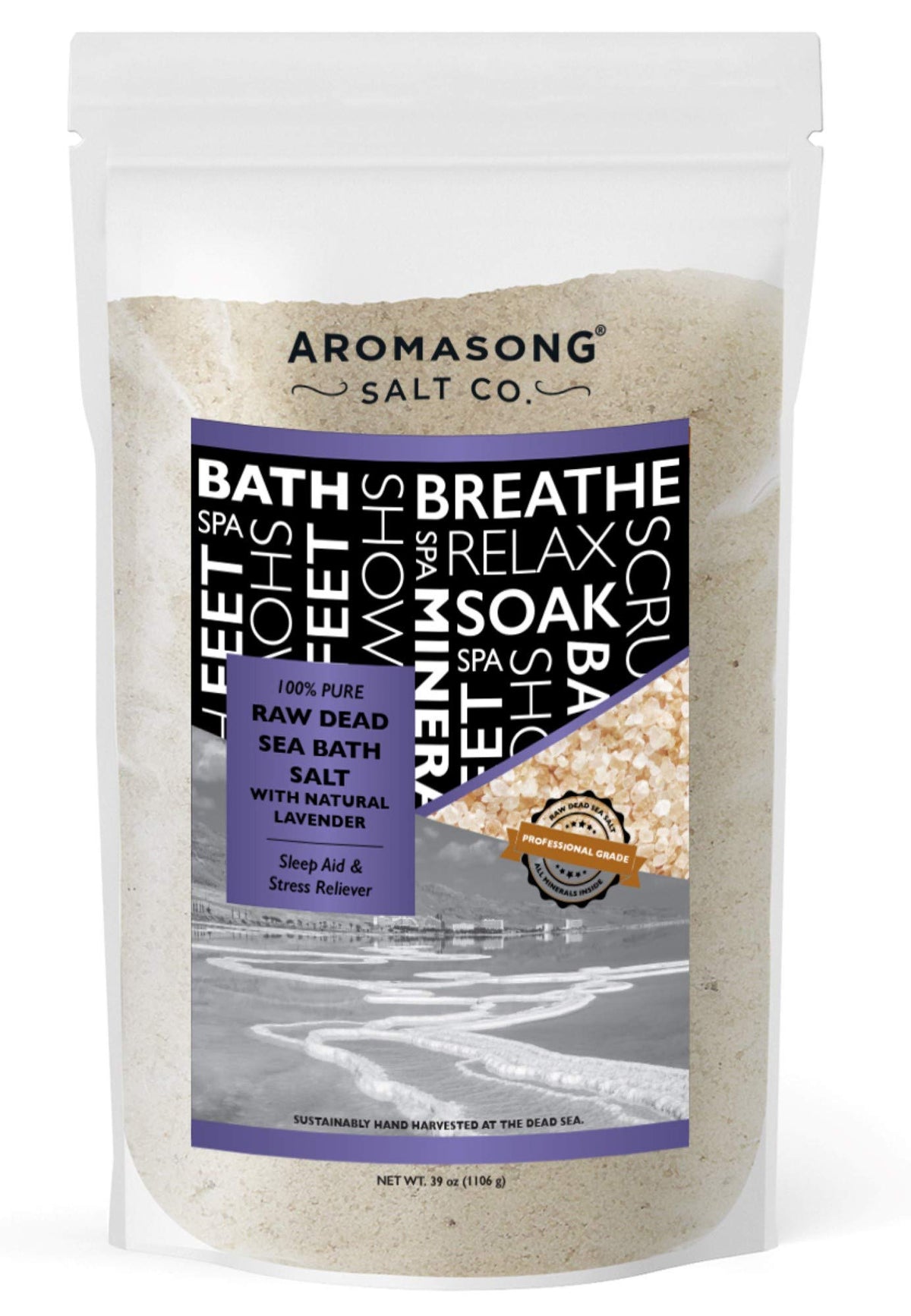 Aromasong Raw Dead Sea Salt With Lavender, 2.43 Lb, Natural Minerals, Bulk Pack