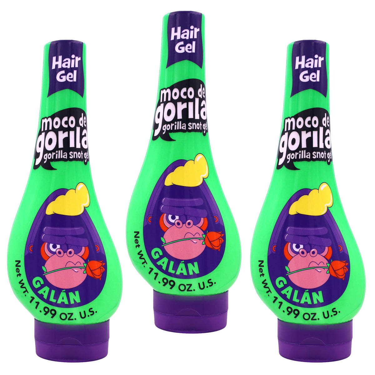 Moco De Gorila Hair Styling Gel, 3-Pack, 11.9 Oz Each, Long-Lasting Hold, Reactiv