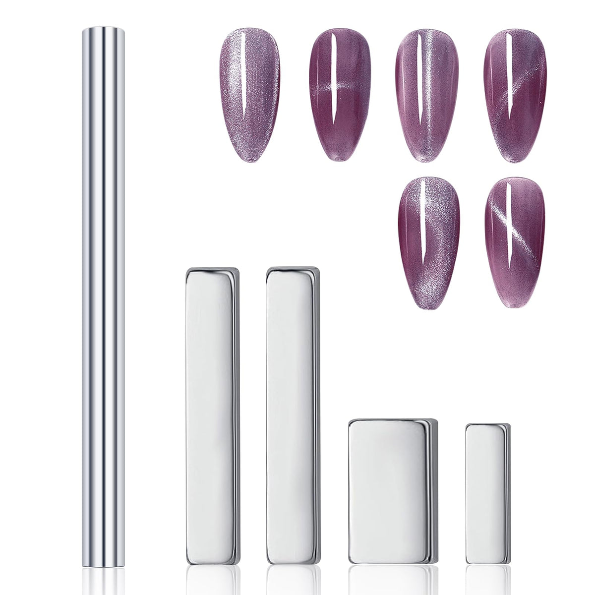 Heemeei Cat Eye Nail Magnet Set, 5 Pcs Double Ended Strong Acrylic Polish Pens For 3D Design