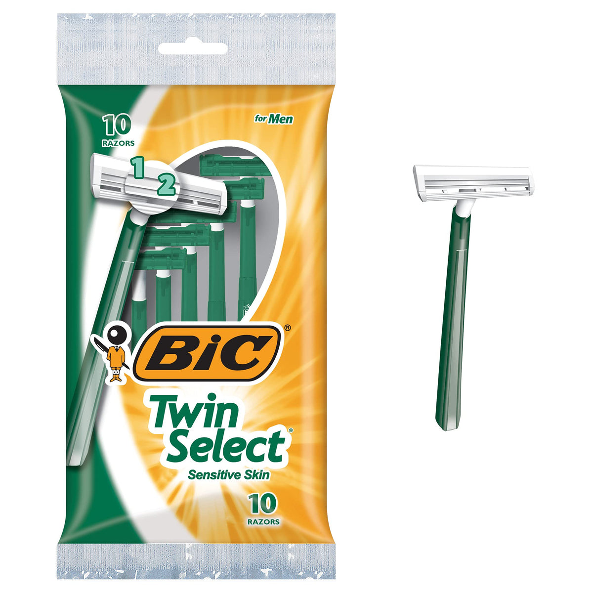 Bic Twin Select Disposable Razors, 10 Count - Smooth Shave, Sensitive Skin, Green Handle