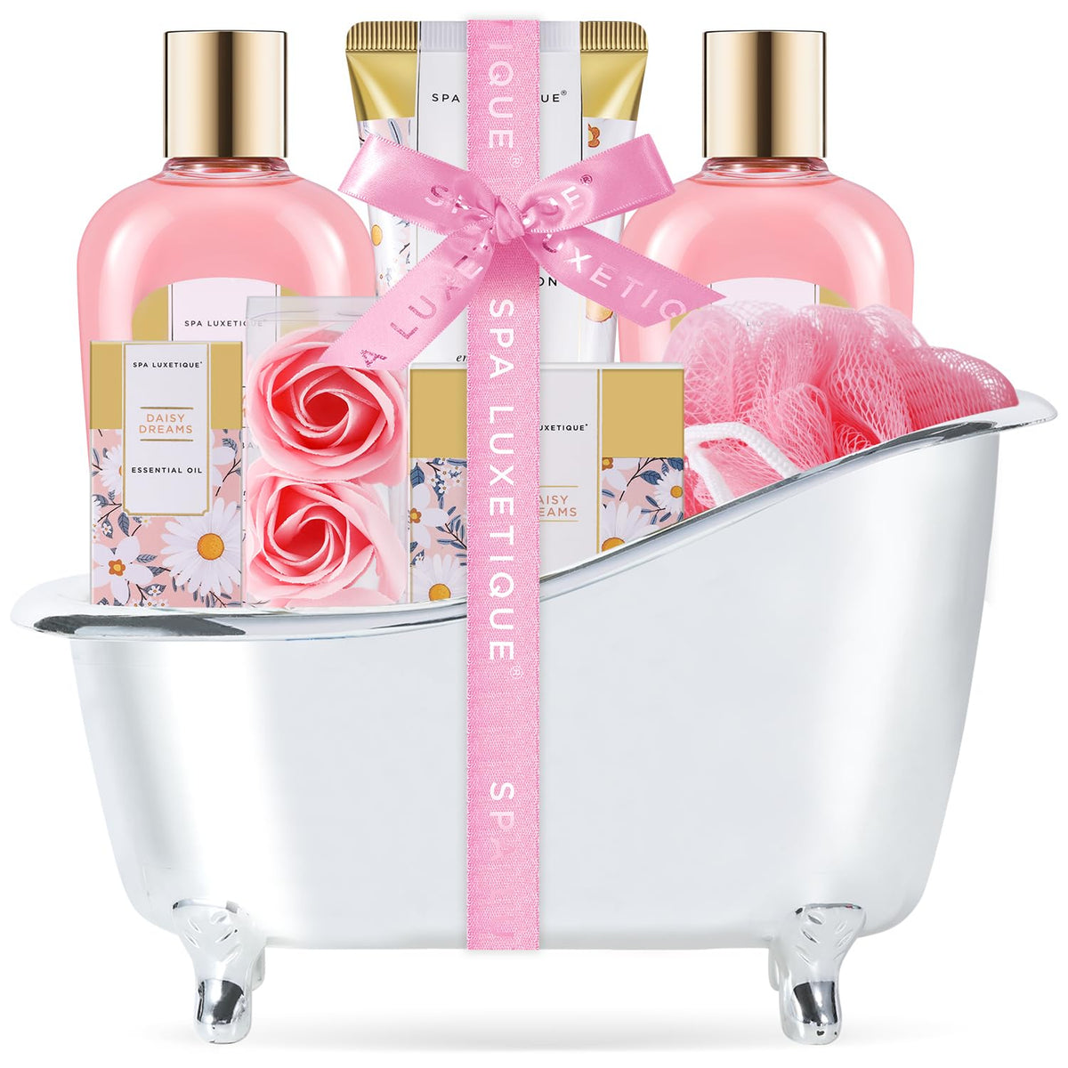 Spa Luxetique 8Pc Daisy Bath & Body Gift Set - Self Care Spa Gifts For Women, Christmas Gifts