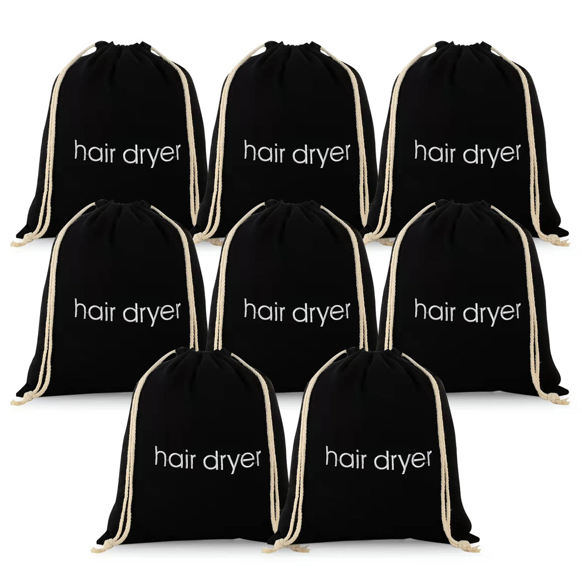 Erkxd Hair Dryer Bags - 8 Pack Drawstring Storage Container For Travel & Bathroom, Black