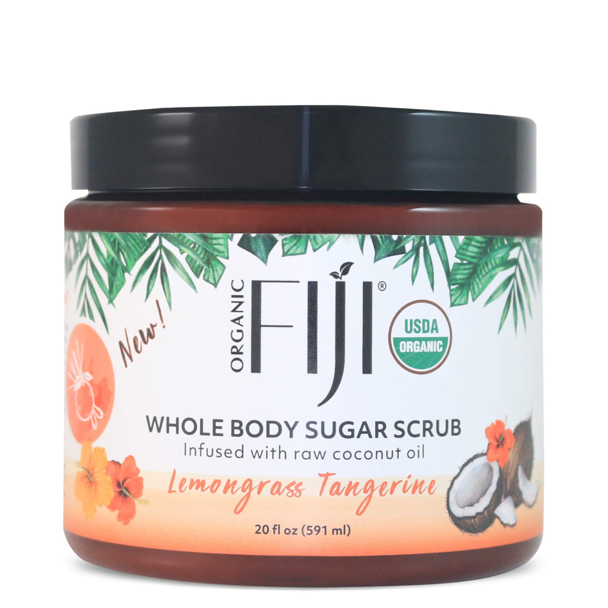 Organic Fiji Coconut Oil Body Scrub - Exfoliating Sugar Scrub, Lemongrass Tangerine, 20 Oz