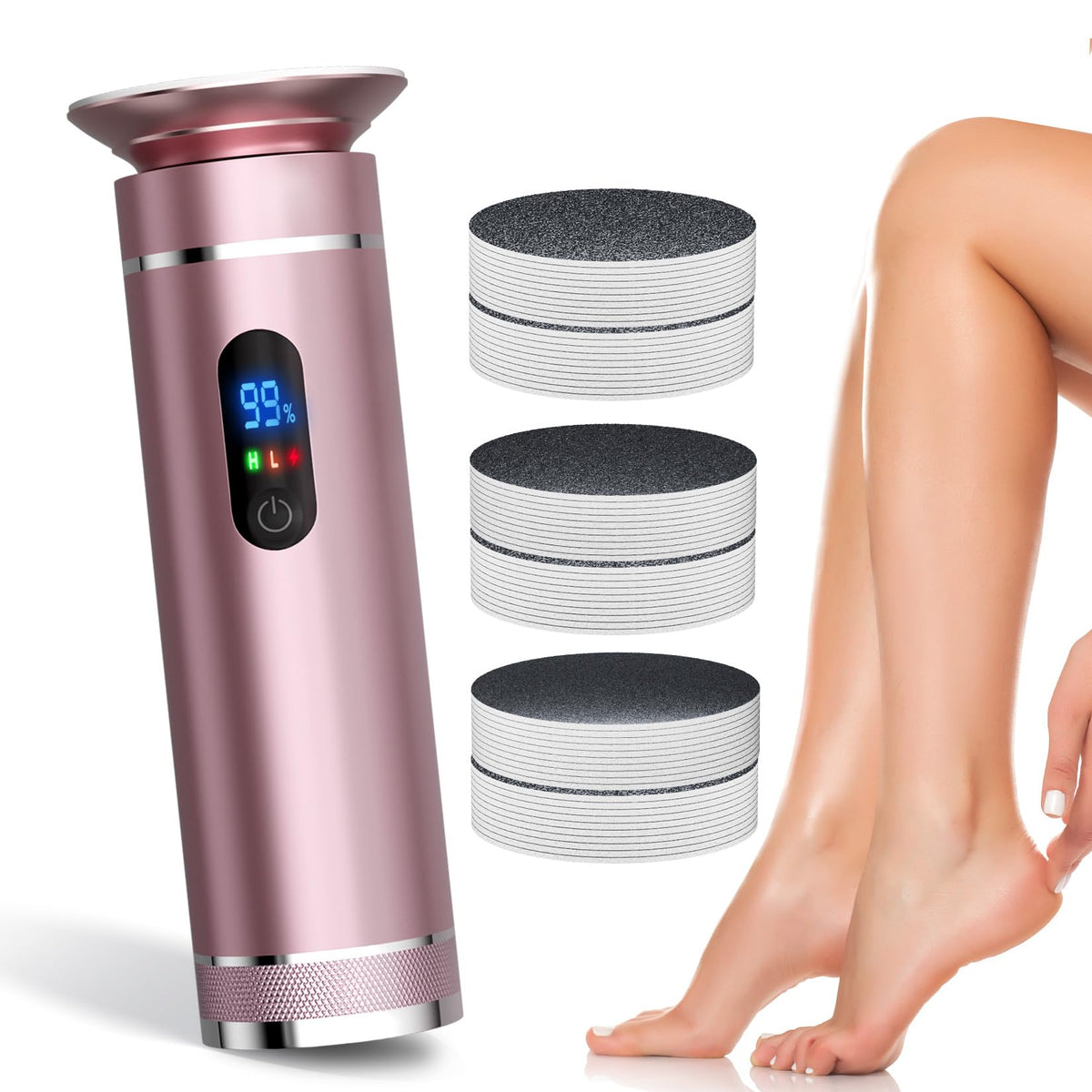 Ranrose Electric Callus Remover - Rechargeable Foot File With Lcd, 2 Speeds & 60 Sandpaper Discs, Pink