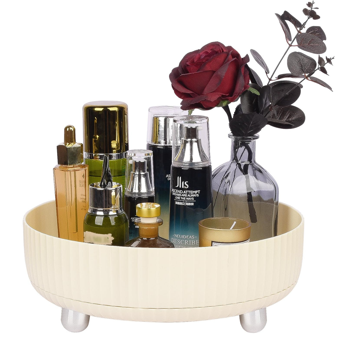 Anyoifax 360° Rotating Makeup Perfume Organizer Tray - Beige Skincare & Cosmetics Storage