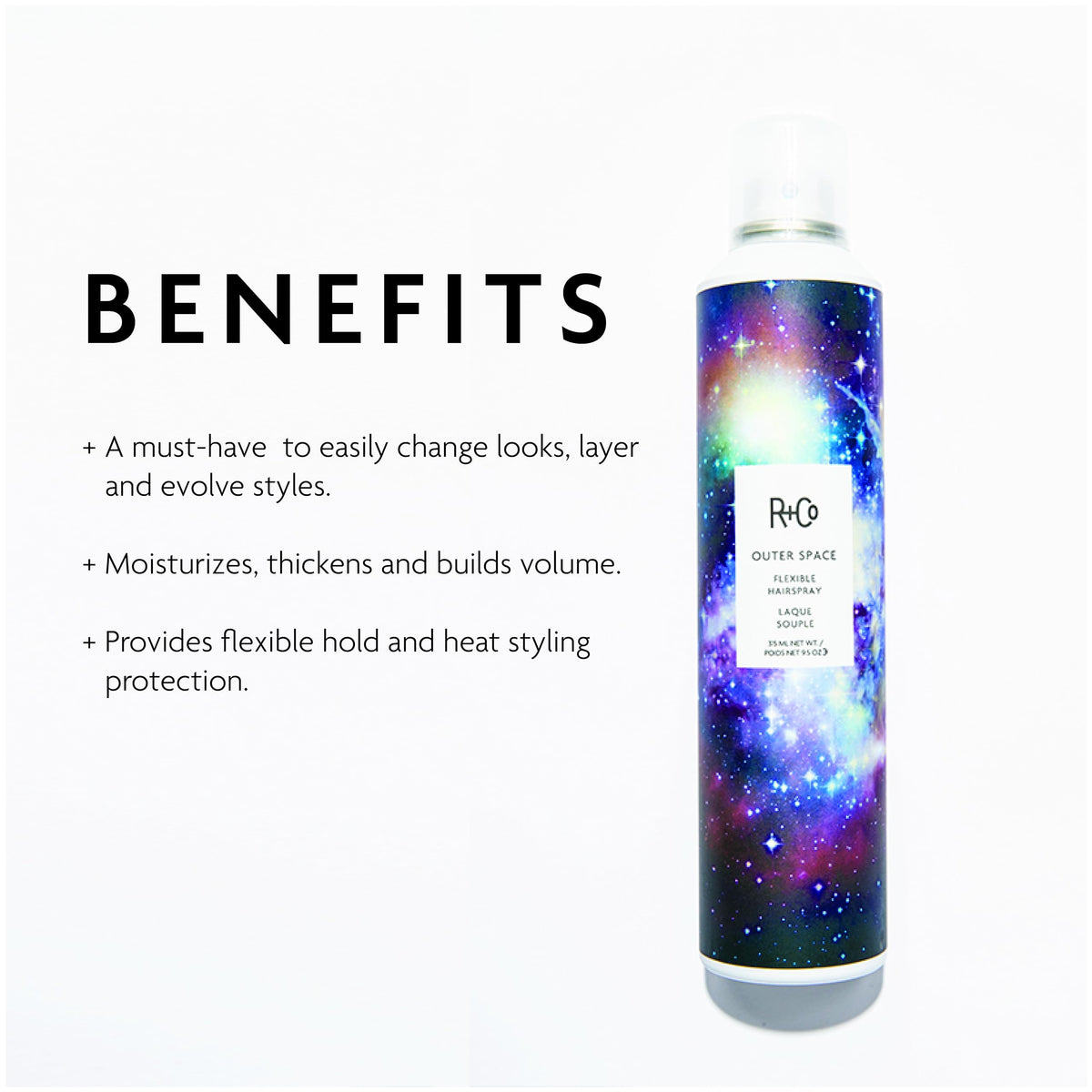 R+Co Outer Space Flexible Hairspray - Lightweight, Sticky-Free, Vegan, 9.5 Oz