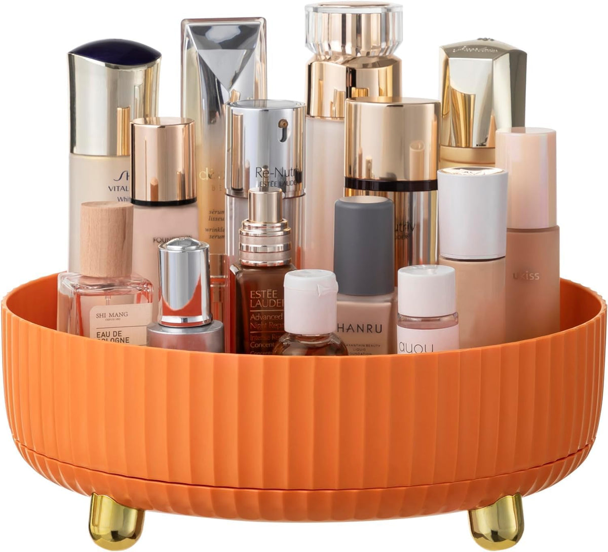 Hblife 360° Rotating Makeup Organizer - Large Orange Lazy Susan For Bathroom Or Vanity