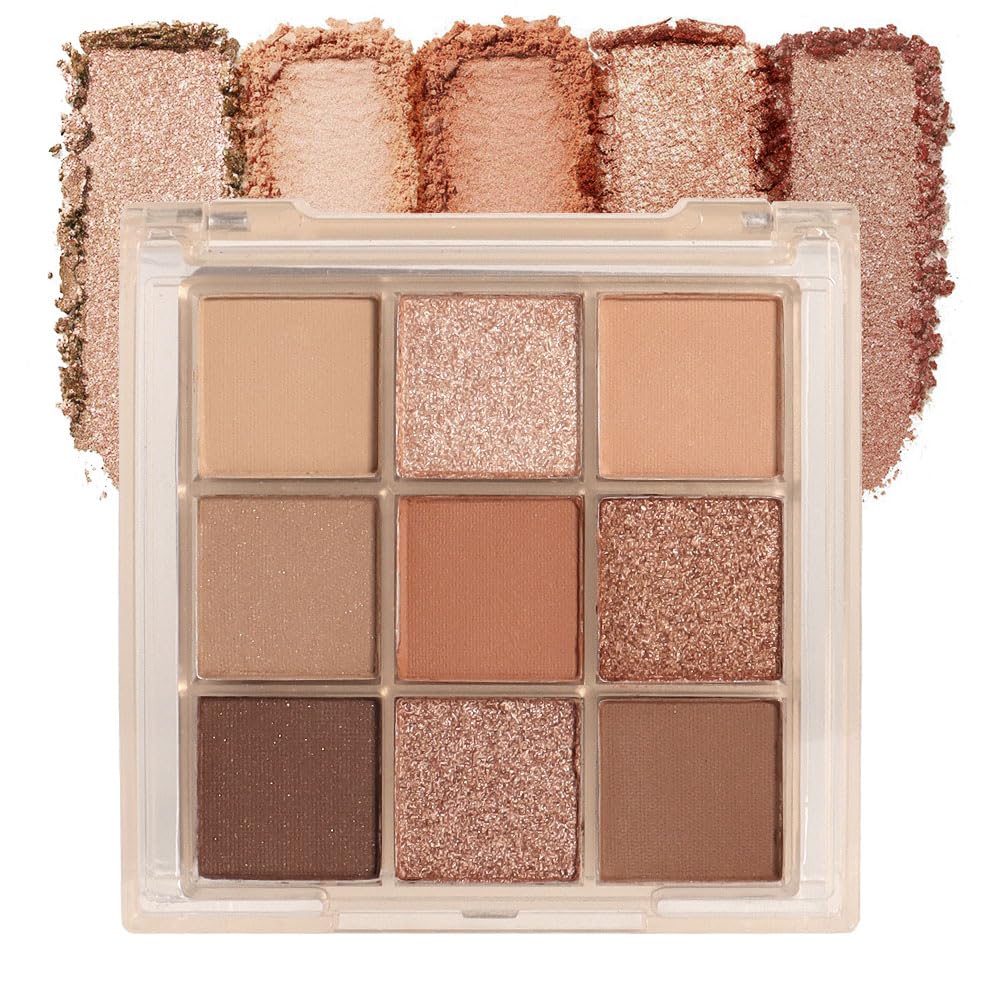 Cakaila 9 Colors Rose Gold Brown Nude Eyeshadow Palette - Highly Pigmented Waterproof Makeup