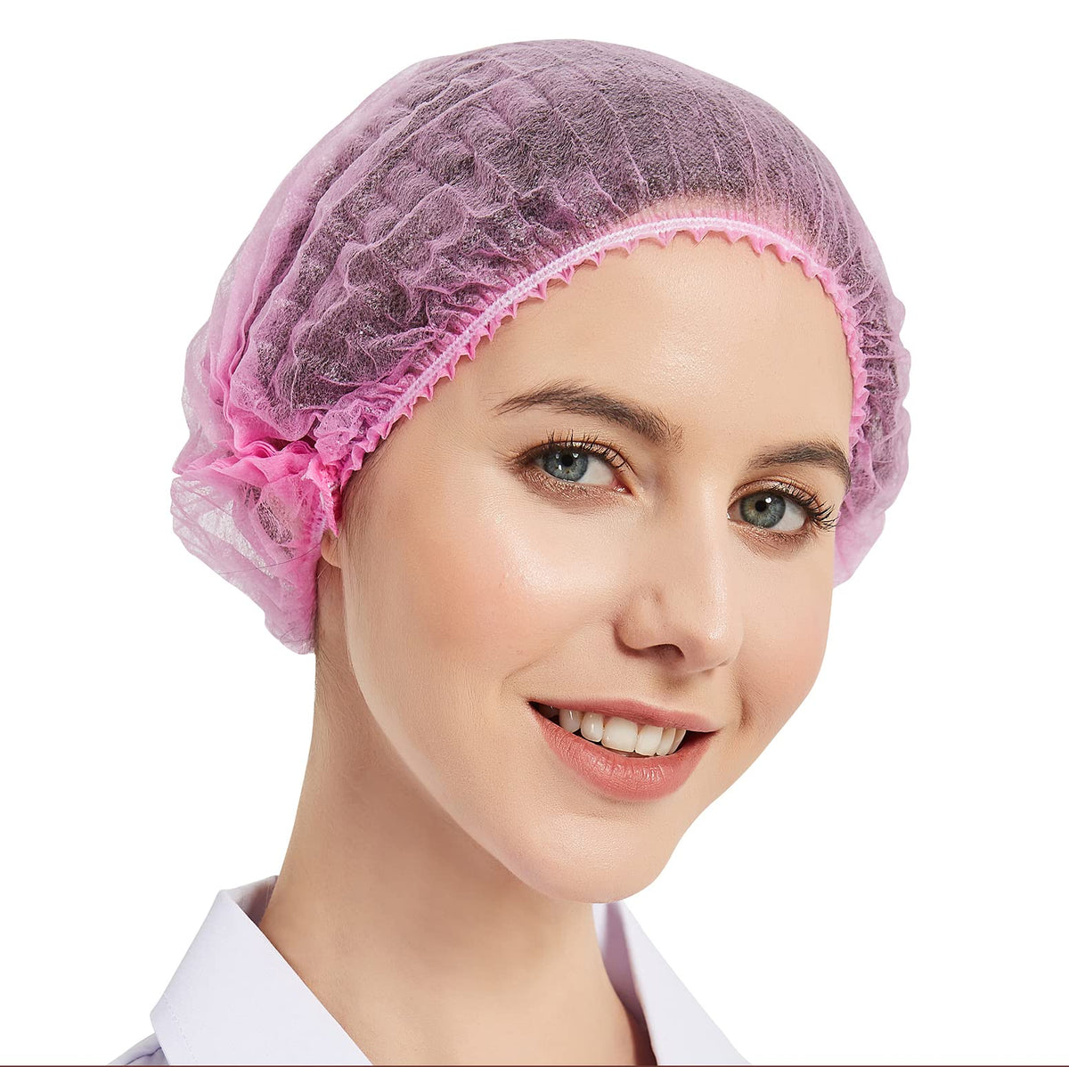 ProtectX Pink Disposable Hair Nets - 100 Pack Bouffant Caps for Food Service & Spa - 21 Inch