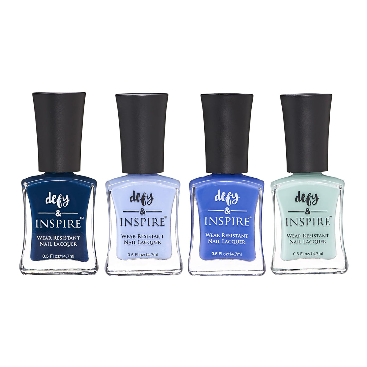 Defy & Inspire Quick Dry Nail Lacquer Set, 4 X 0.13 Fl Oz, Wear Resistant, Blue/Greens